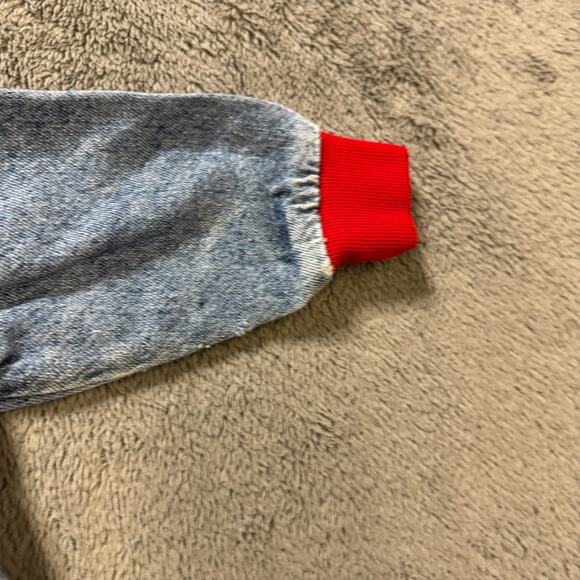 Vintage 80s Lee Kids Denim Bomber Jacket Red Knit Trim Union Made in USA 3T - Picture 9 of 9